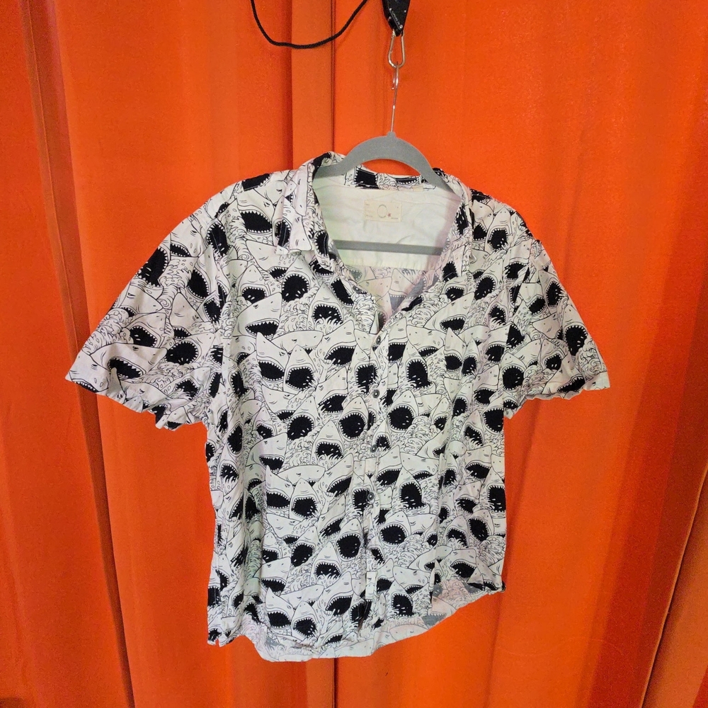 Black and White Shark Patterned Shirt